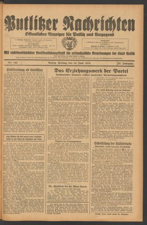 Putlitzer Nachrichten vom 24.06.1938