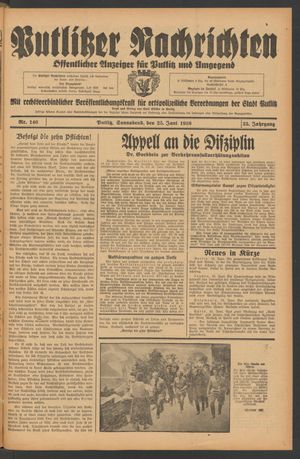 Putlitzer Nachrichten vom 25.06.1938