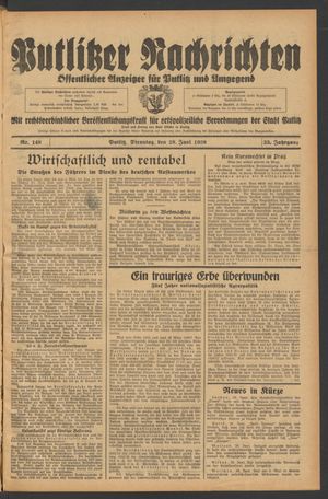 Putlitzer Nachrichten vom 28.06.1938