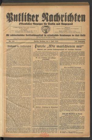 Putlitzer Nachrichten vom 01.07.1938