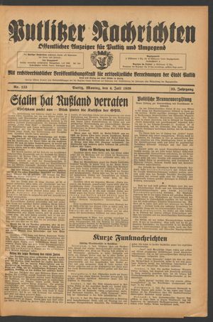 Putlitzer Nachrichten vom 04.07.1938