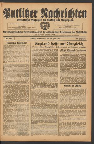 Putlitzer Nachrichten vom 14.07.1938