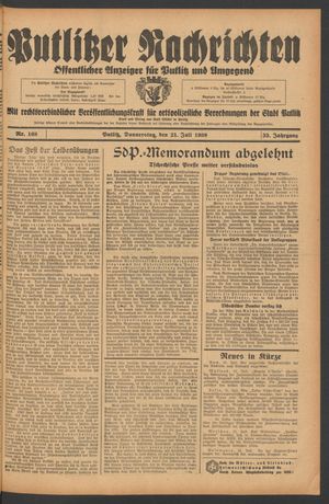 Putlitzer Nachrichten vom 21.07.1938