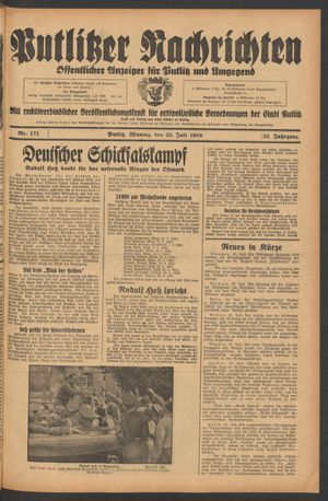 Putlitzer Nachrichten vom 25.07.1938