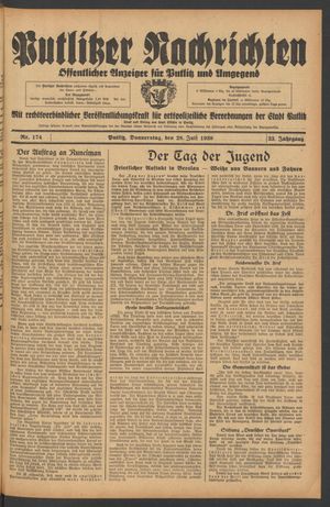 Putlitzer Nachrichten vom 28.07.1938