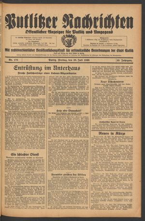 Putlitzer Nachrichten vom 29.07.1938
