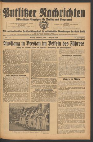 Putlitzer Nachrichten on Aug 1, 1938
