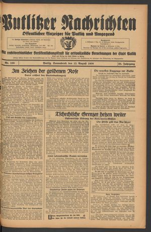 Putlitzer Nachrichten vom 13.08.1938
