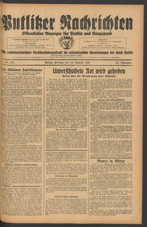 Putlitzer Nachrichten vom 19.08.1938
