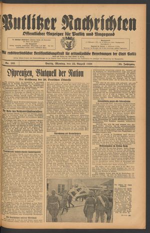 Putlitzer Nachrichten vom 22.08.1938