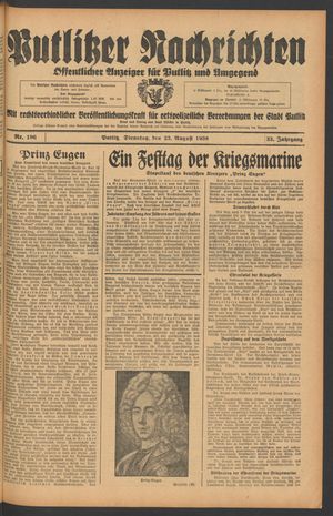 Putlitzer Nachrichten vom 23.08.1938