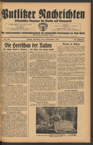 Putlitzer Nachrichten vom 06.09.1938