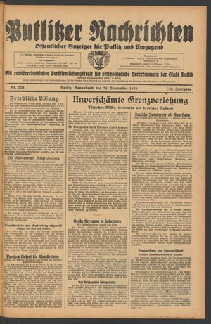 Putlitzer Nachrichten vom 24.09.1938
