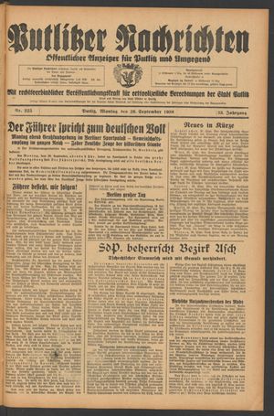 Putlitzer Nachrichten vom 26.09.1938