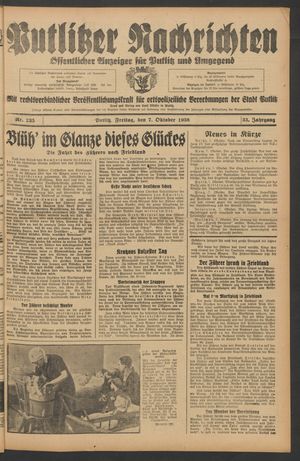 Putlitzer Nachrichten vom 07.10.1938