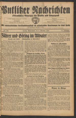 Putlitzer Nachrichten vom 08.10.1938