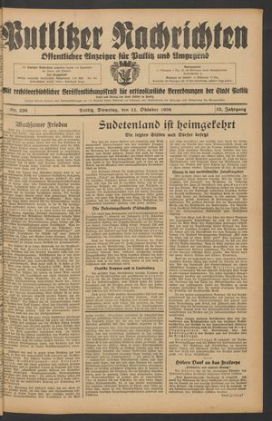 Putlitzer Nachrichten vom 11.10.1938