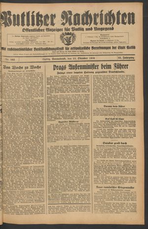 Putlitzer Nachrichten vom 15.10.1938