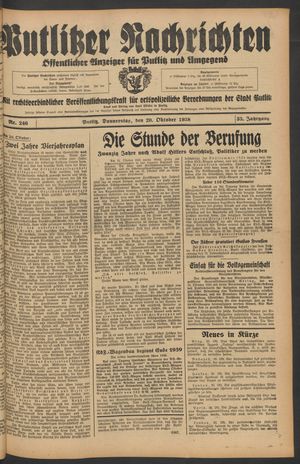 Putlitzer Nachrichten vom 20.10.1938