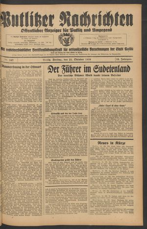 Putlitzer Nachrichten vom 21.10.1938