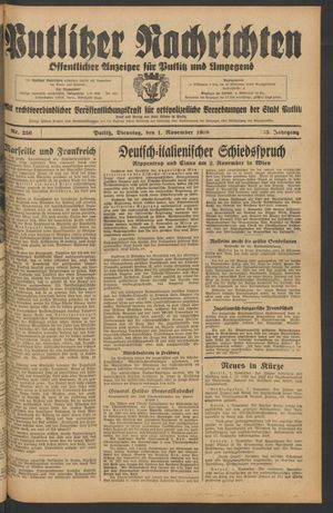 Putlitzer Nachrichten vom 01.11.1938
