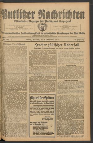 Putlitzer Nachrichten vom 08.11.1938