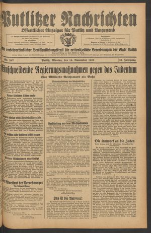 Putlitzer Nachrichten on Nov 14, 1938