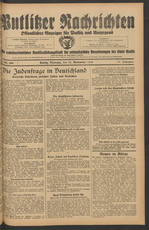 Putlitzer Nachrichten on Nov 15, 1938