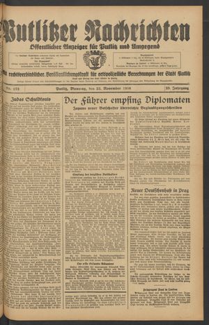 Putlitzer Nachrichten vom 22.11.1938
