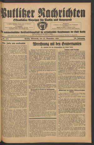 Putlitzer Nachrichten vom 23.11.1938