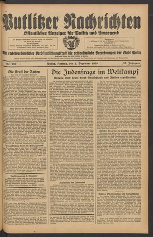 Putlitzer Nachrichten vom 02.12.1938