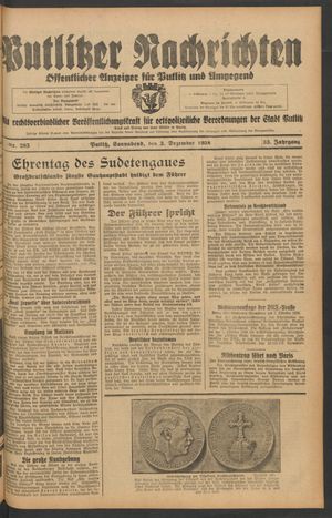 Putlitzer Nachrichten vom 03.12.1938