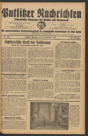 Putlitzer Nachrichten vom 19.12.1938