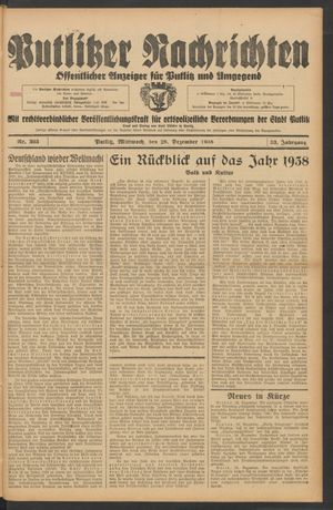 Putlitzer Nachrichten vom 28.12.1938