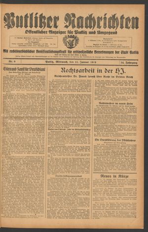 Putlitzer Nachrichten vom 11.01.1939