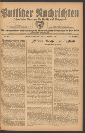 Putlitzer Nachrichten vom 12.01.1939