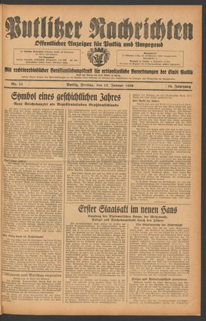 Putlitzer Nachrichten vom 13.01.1939