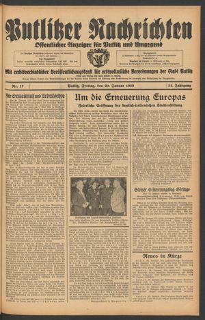 Putlitzer Nachrichten on Jan 20, 1939