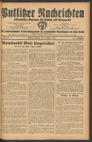 Putlitzer Nachrichten on Mar 3, 1939