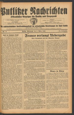 Putlitzer Nachrichten on Mar 8, 1939