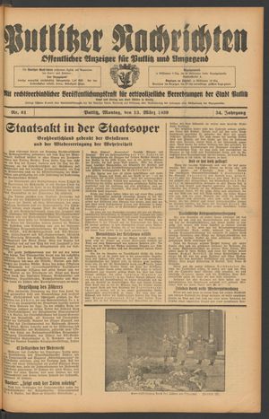 Putlitzer Nachrichten on Mar 13, 1939