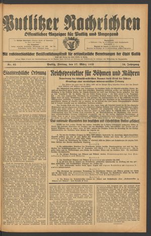 Putlitzer Nachrichten vom 17.03.1939