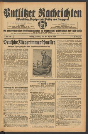 Putlitzer Nachrichten on Apr 28, 1939