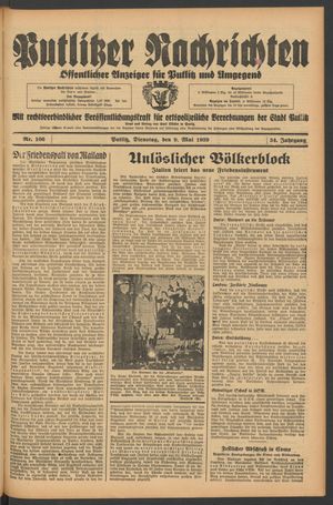 Putlitzer Nachrichten vom 09.05.1939