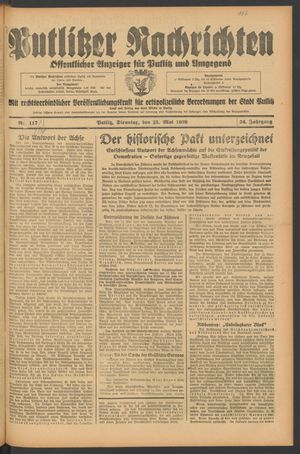 Putlitzer Nachrichten vom 23.05.1939