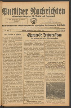 Putlitzer Nachrichten vom 03.06.1939