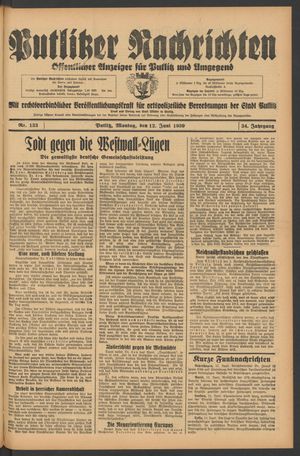 Putlitzer Nachrichten vom 12.06.1939