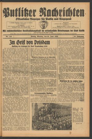 Putlitzer Nachrichten vom 26.06.1939