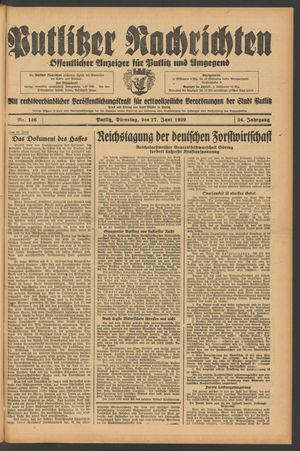 Putlitzer Nachrichten vom 27.06.1939