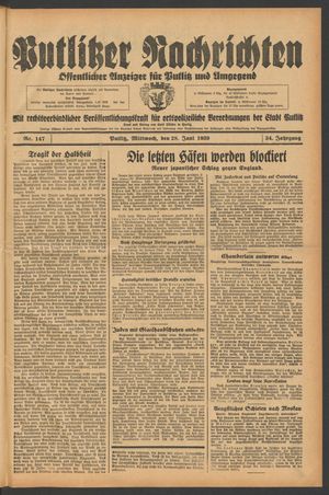 Putlitzer Nachrichten vom 28.06.1939